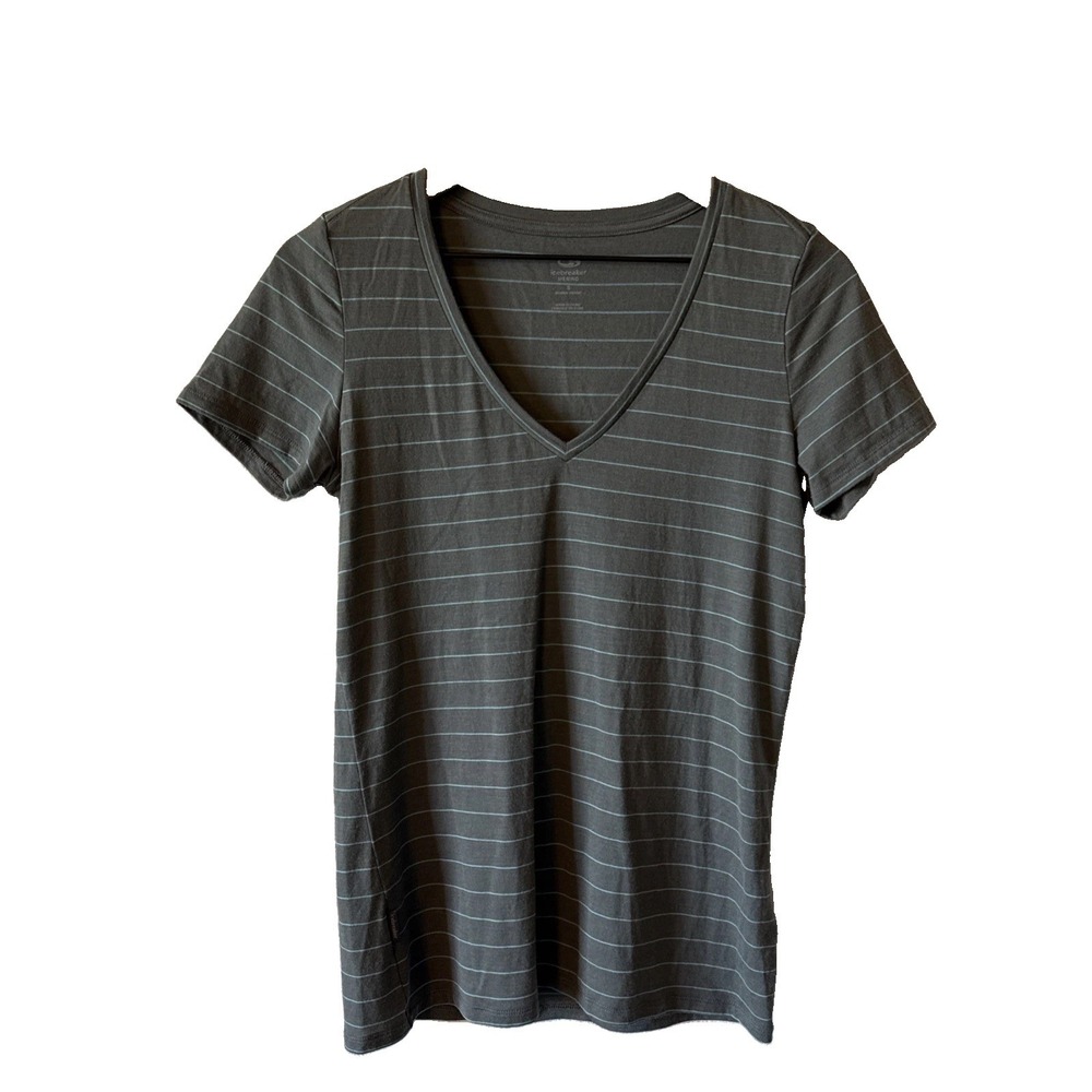 Icebreaker Merino Wool Striped V-Neck T-Shirt Blue Gray Women S Short Sleeve